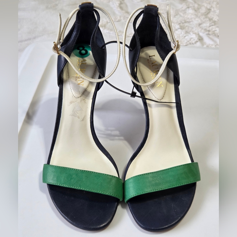 ​Lauren Ralph Lauren Tricolor Leather Heeled Sandals Size 8 Preppy Quiet Luxury - Picture 10 of 10